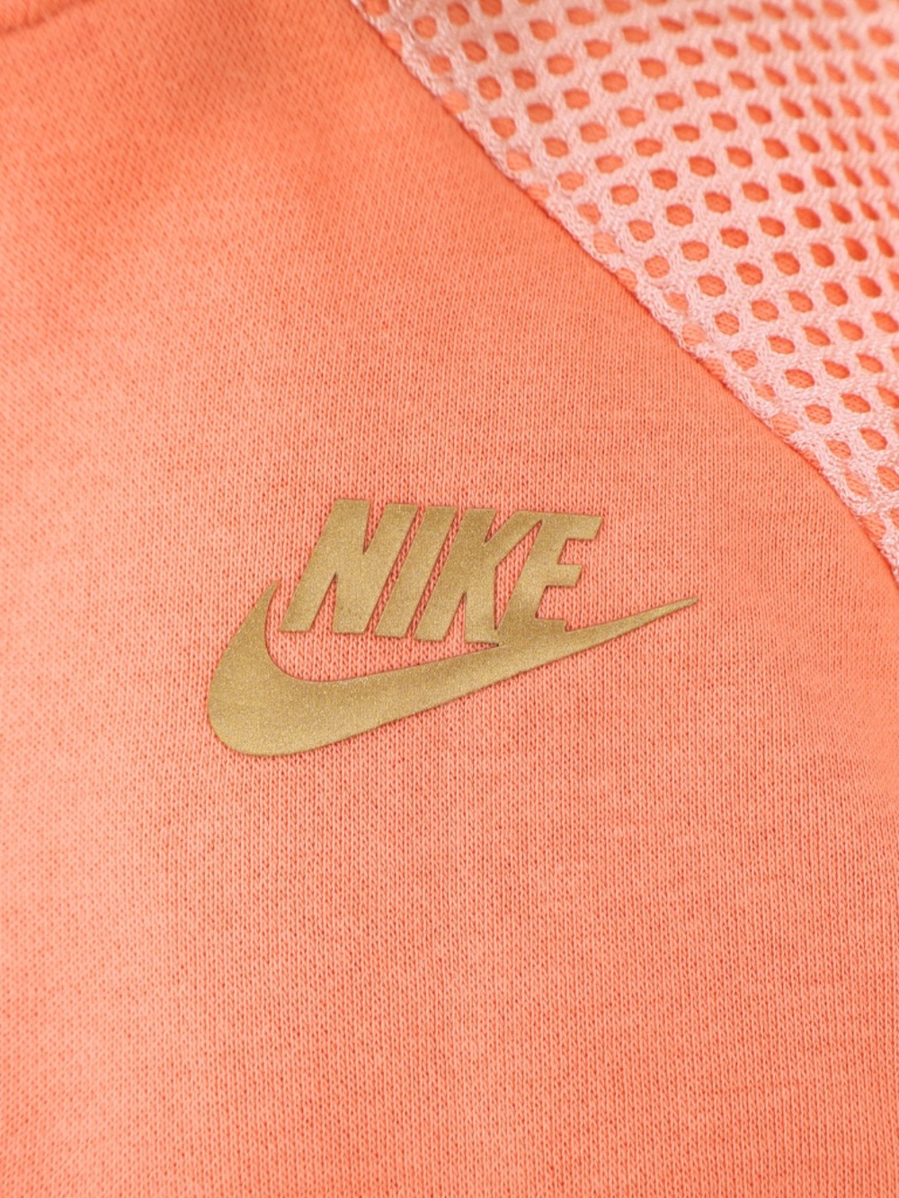 Nike Women’s Peach Orange Mesh Shoulder Hoodie Gold Logo Size Medium - Picture 7 of 7